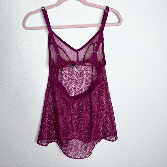Victoria Secret Slip Women Large Lace Nightie Burgundy Dress Sheer Chemise B13 - Picture 3 of 7